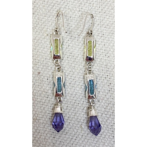 Sterling silver Yellow Blue and Purple stone Drop earrings - Picture 2 of 5